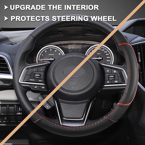 Miniatura 3 de GIANT PANDA Cubierta de volante auto personalizada para Subaru Forester, cubierta del volante del coche para Subaru Outback y Crosstrek - Negro+Rojo