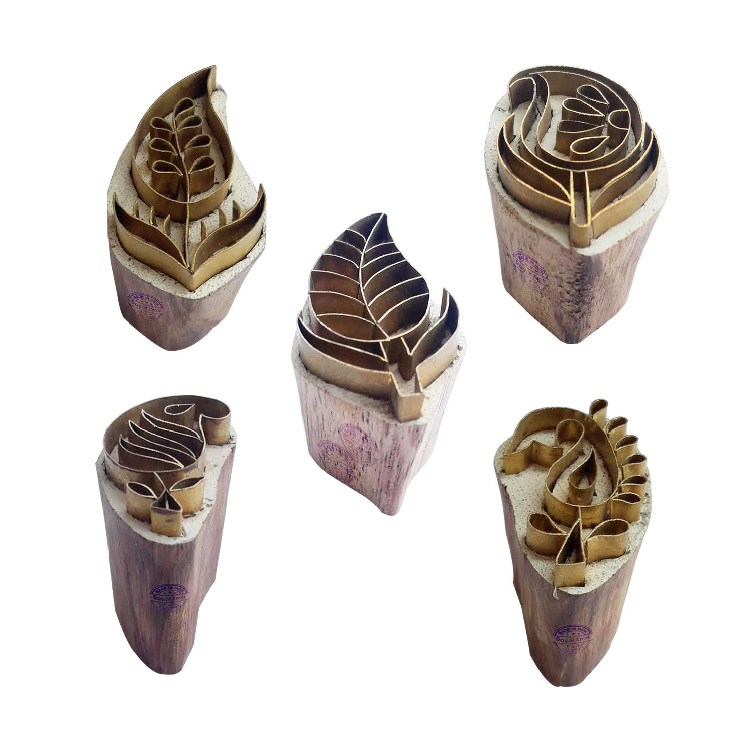 Royal Kraft Floral Brass Wooden Printing Stamps (Set of 5) - DIY Clay, Pottery Blocks BHtag0014