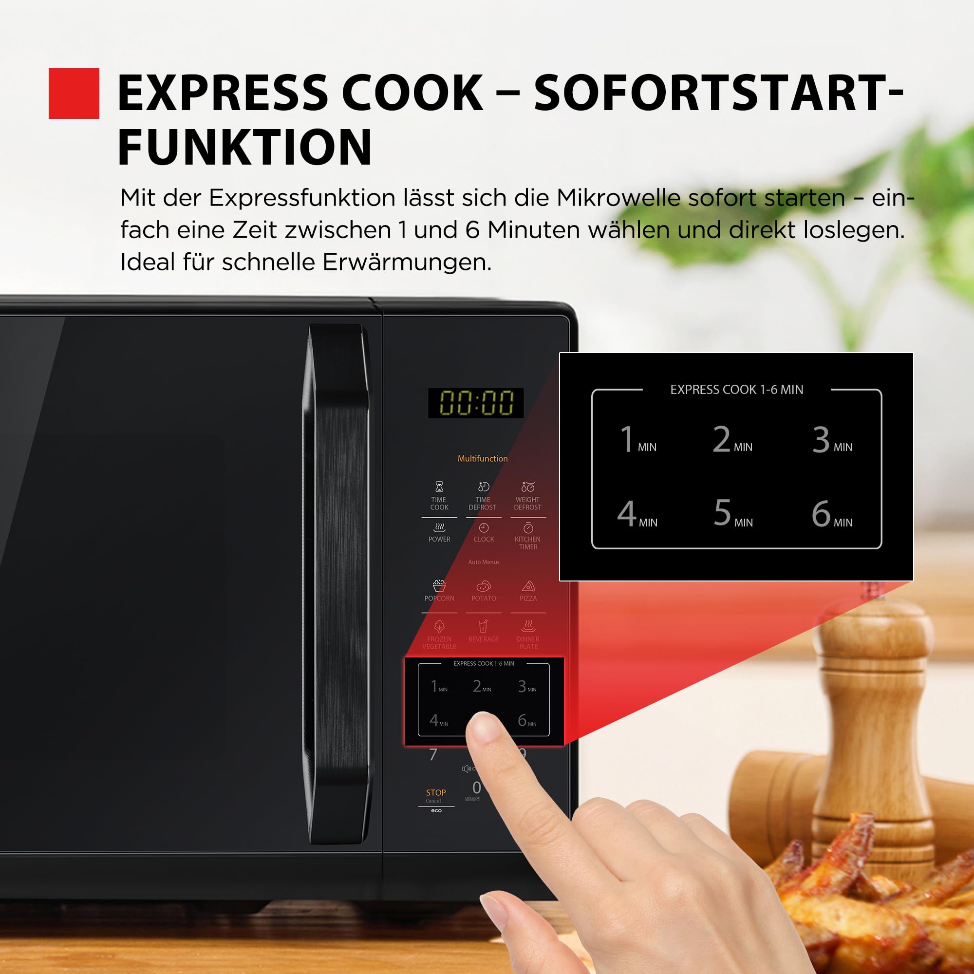 TOSHIBA Kuchenka mikrofalowa w lustrzanej czerni, 20 litrów, 800 W, cyfrowa kuchenka mikrofalowa Solo z 11 poziomami mocy, 6 automatycznych programów, funkcja ekspresowego gotowania, rozmrażanie