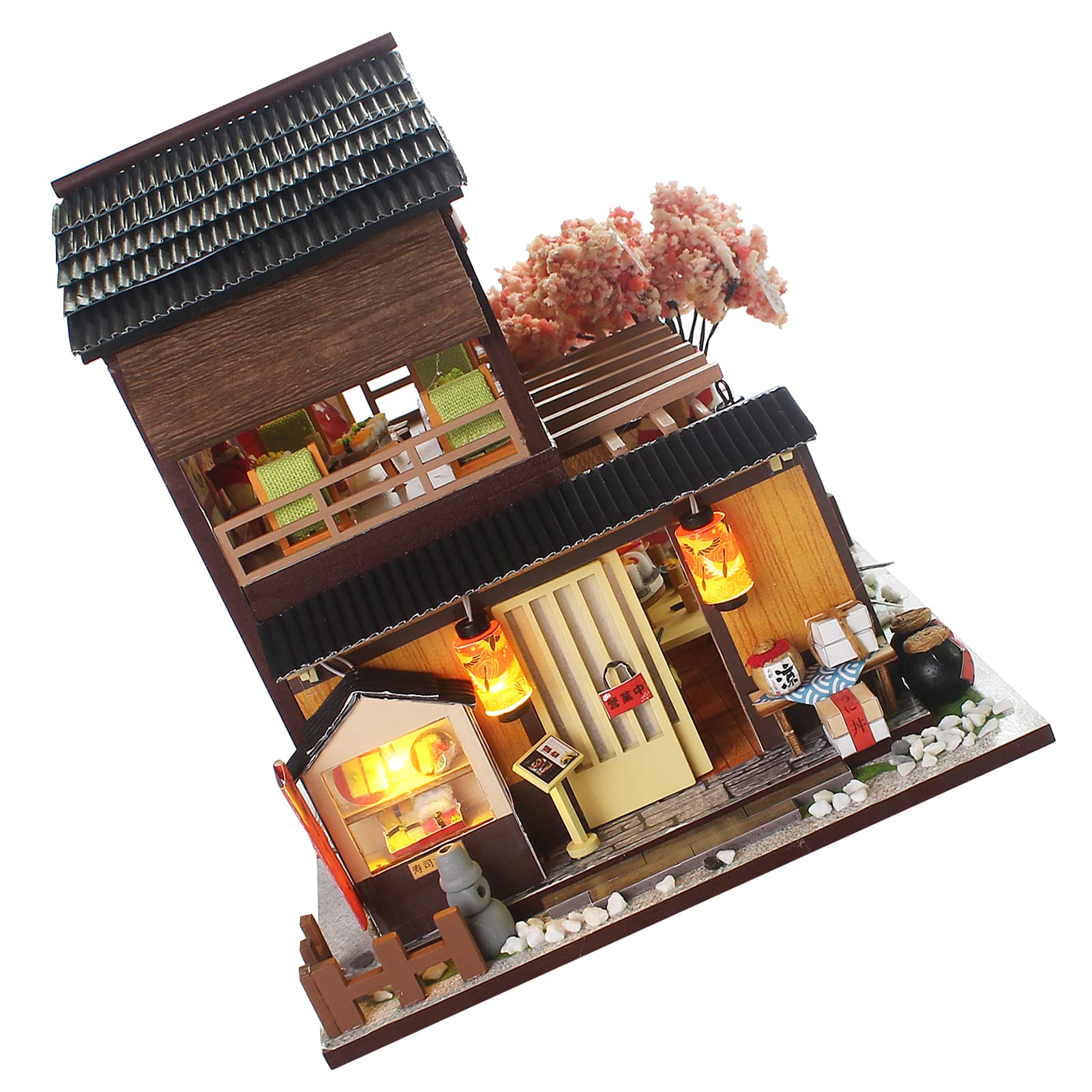 Rengue DIY Sushi Shop Model Drewniany Zestaw do Montażu z LED z Narzędziami Rzemieślniczymi dla Nastolatków i Dorosłych