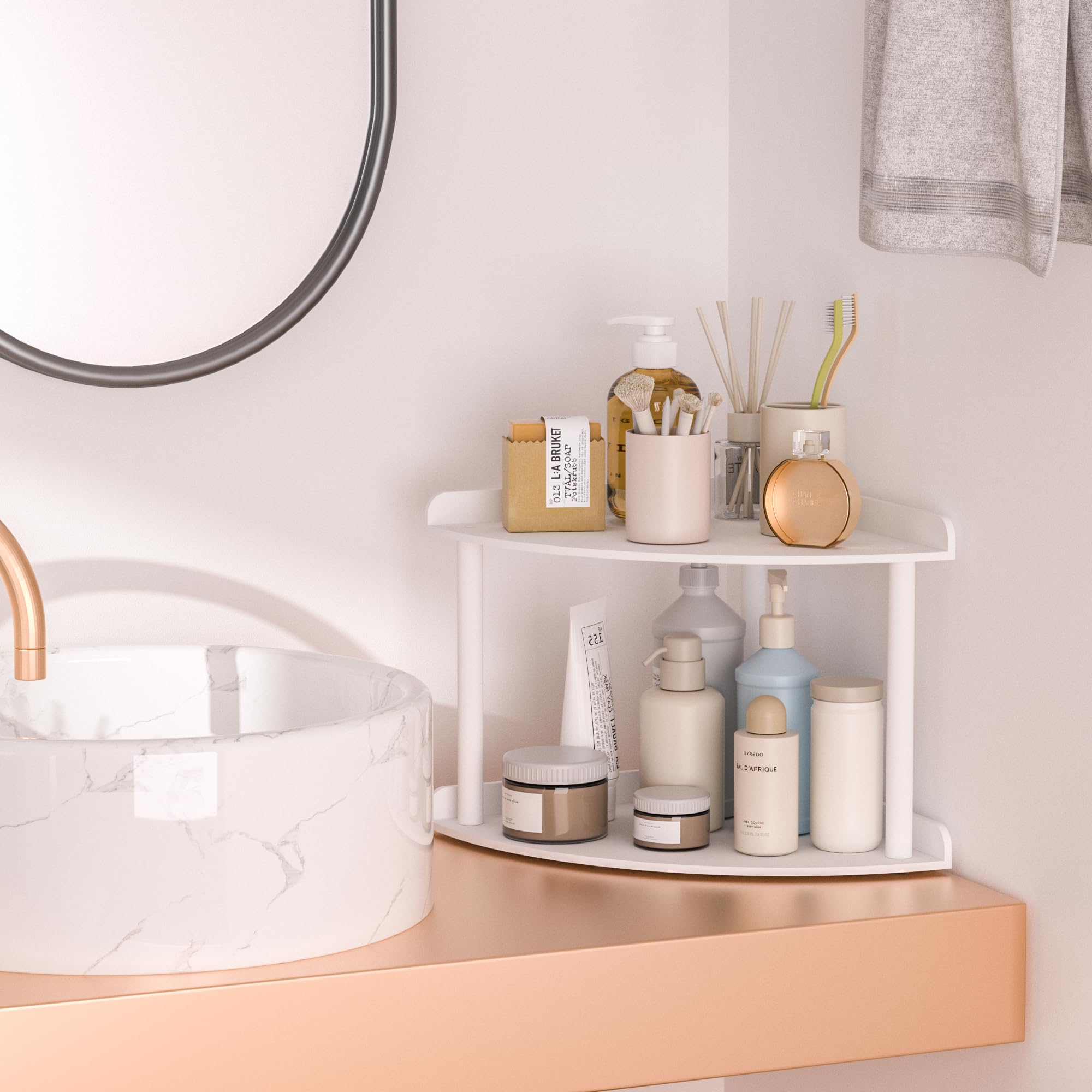 Sezanrpt 2 Tier Acrylic Corner Shelf Organizer Storage 9.5x9.5x8 Inch, White Countertop Corner Shelf for Bathroom Kitchen - Image 4