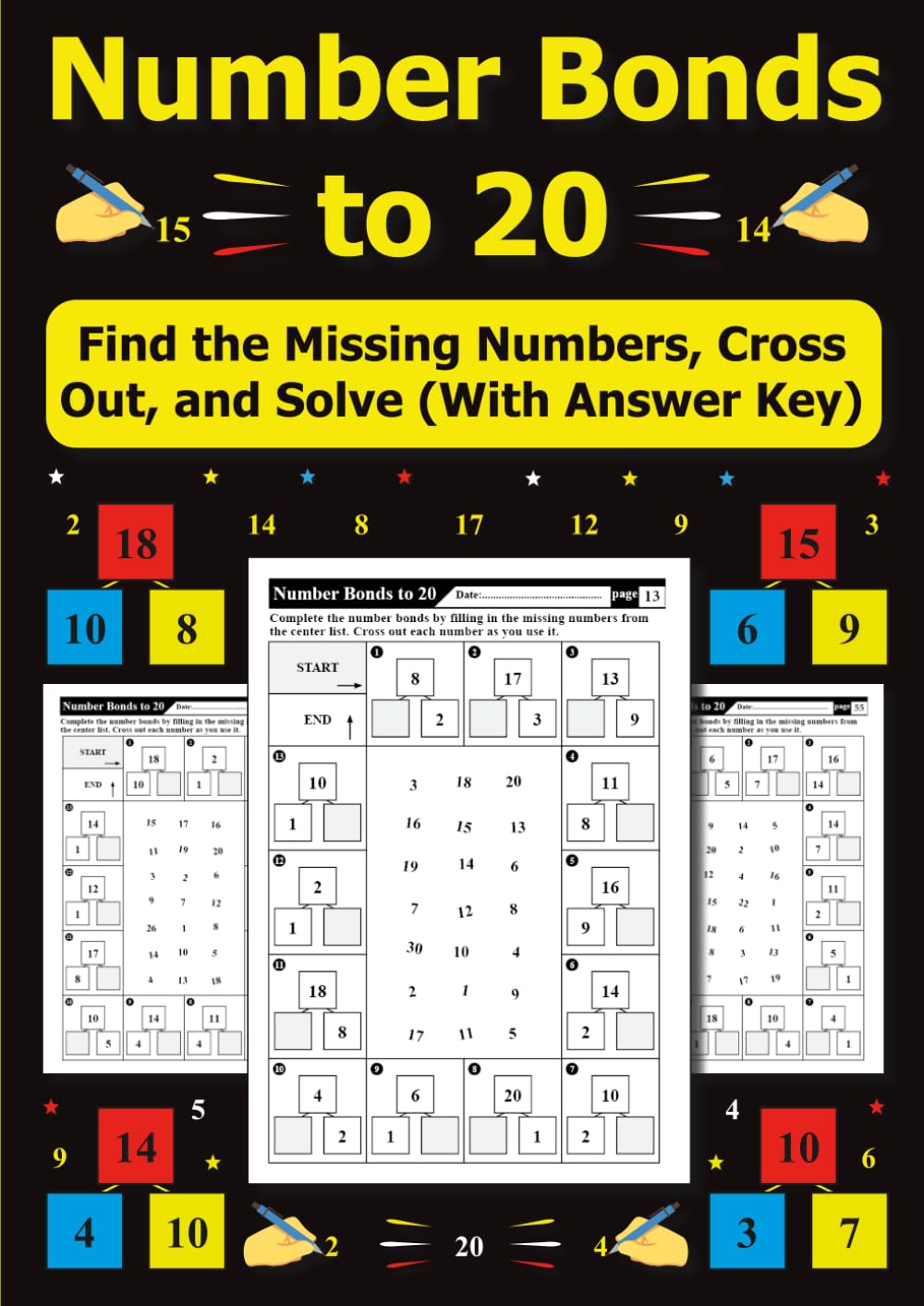 Number Bonds to 20: Find the Missing Numbers, Cross Out, and Solve (With Answer Key)