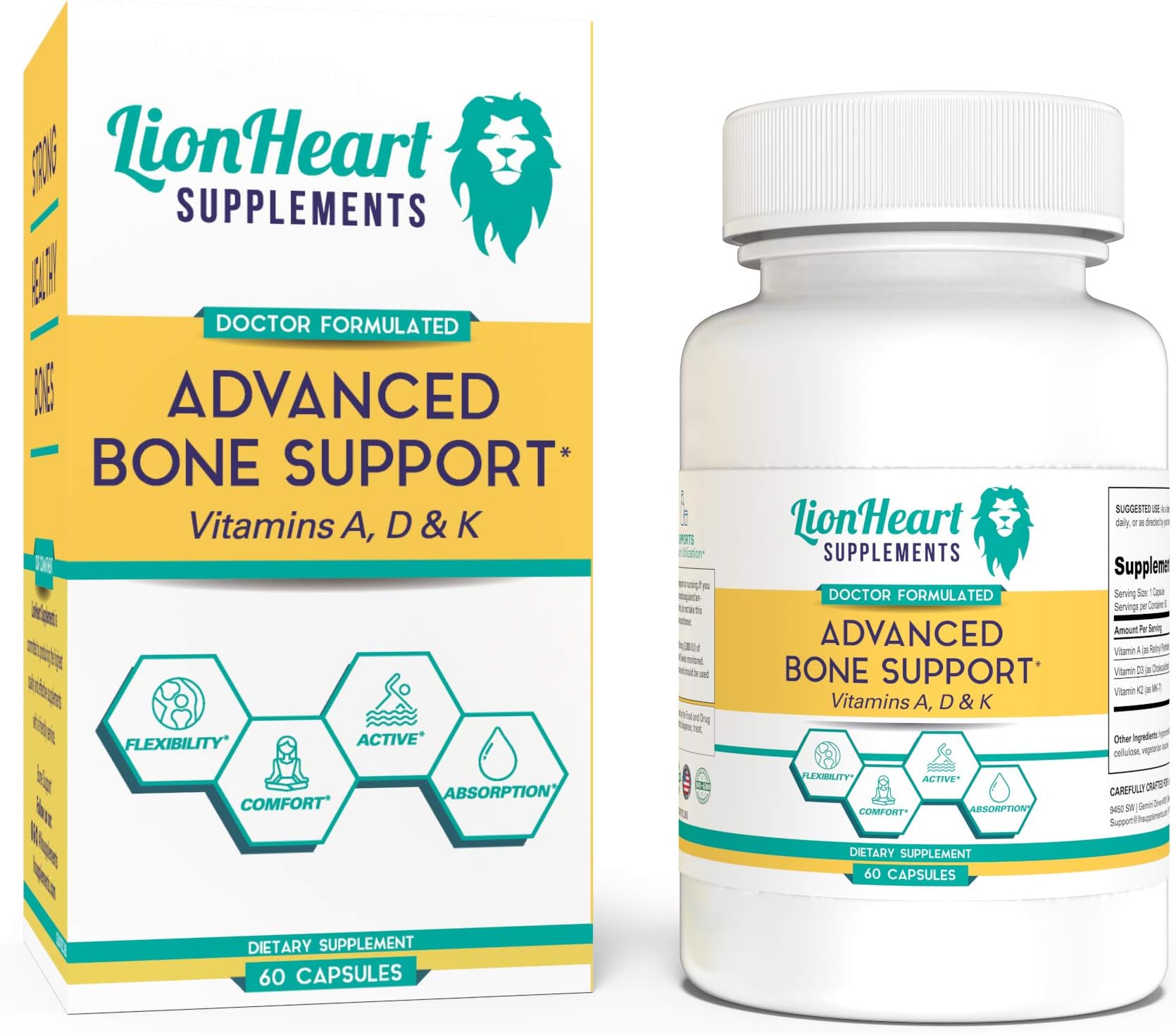 Vitamins ADK supplement - Bone Support Structure - Dr Formulated - Vitamin D3 & K2 (MK-7) - 60 Veg Caps