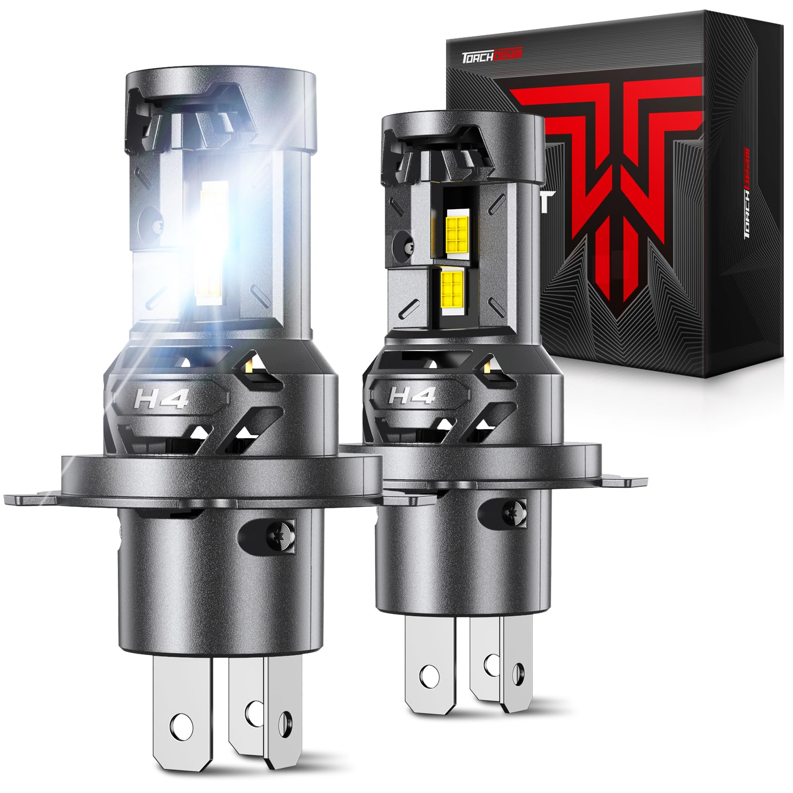 Torchbeam H4/9003 110000LM 15X Brighter, Fog Light Bulb, 6500K Cool White, 100,000 Hour Lifespan, Dual 25,000RPM Cooling Fans, 1:1 Size Canbus Ready, Plug and Play, Pack of 2