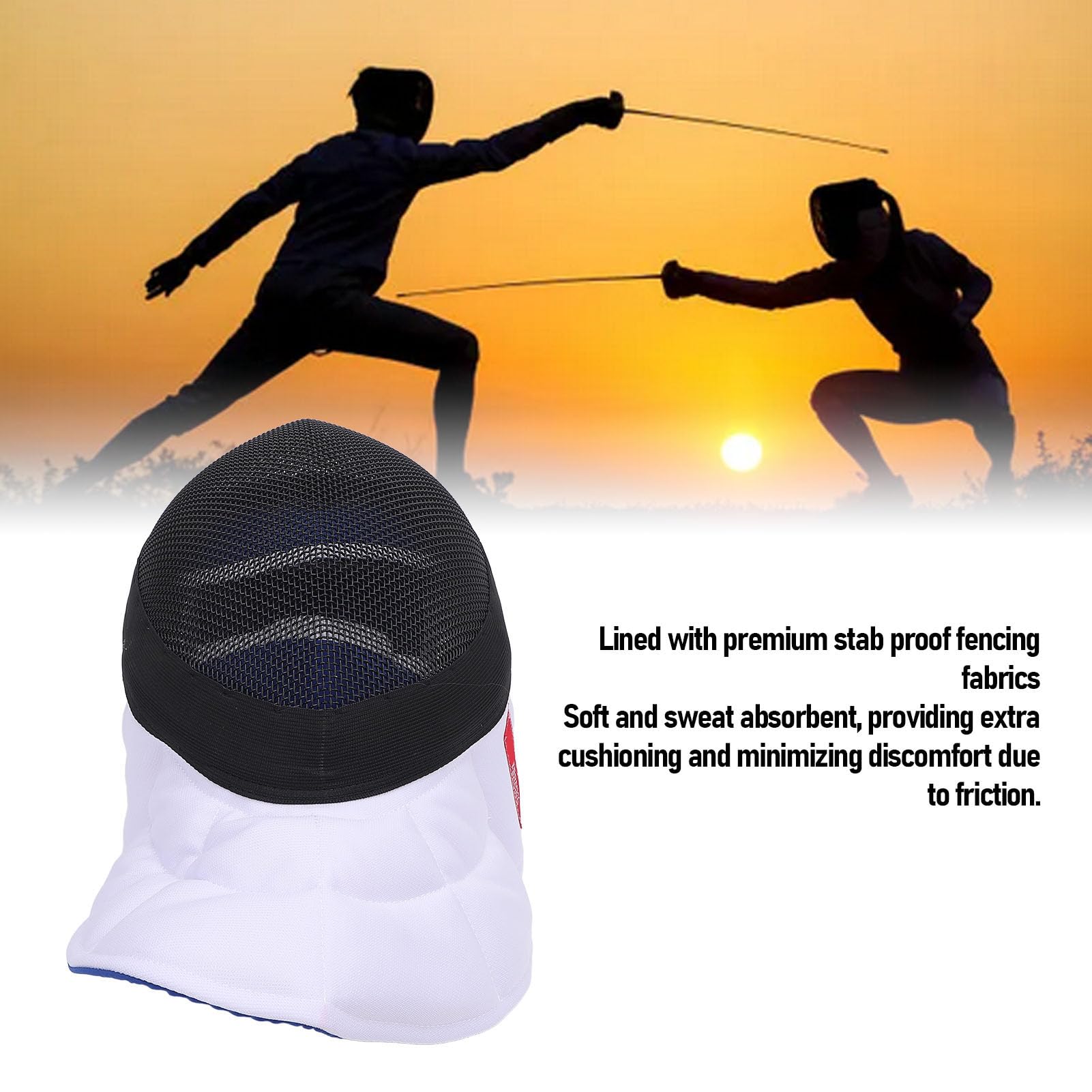 Fencing Epee Mask Helmet CE 350N Masque Fencing Protective Gear, Carbon Steel Mesh Stab Proof Breathable Fencing Face Cover Protective Gear with Cloth Lining (M)