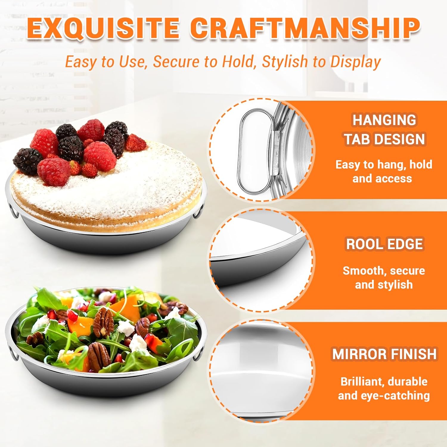 BEWOS 103 Pcs 7.4" Round Cake Pans - Nonstick Stainless Steel Cake Pans with 100 Pcs Parchment Paper, Non-Toxic Cake Baking Pans with Handles, Mirror Finish & Dishwasher Safe - Image 3