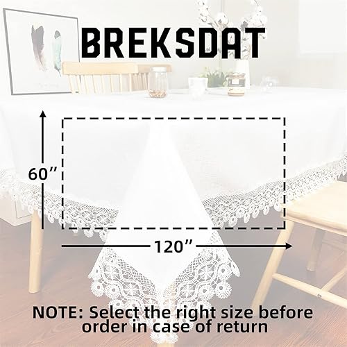 Miniatura 6 de BrekSdat Mantel de encaje para mesas de comedor rectangulares de 60 x 120 pulgadas, tela de encaje de diente de león blanco, lavable para bodas,