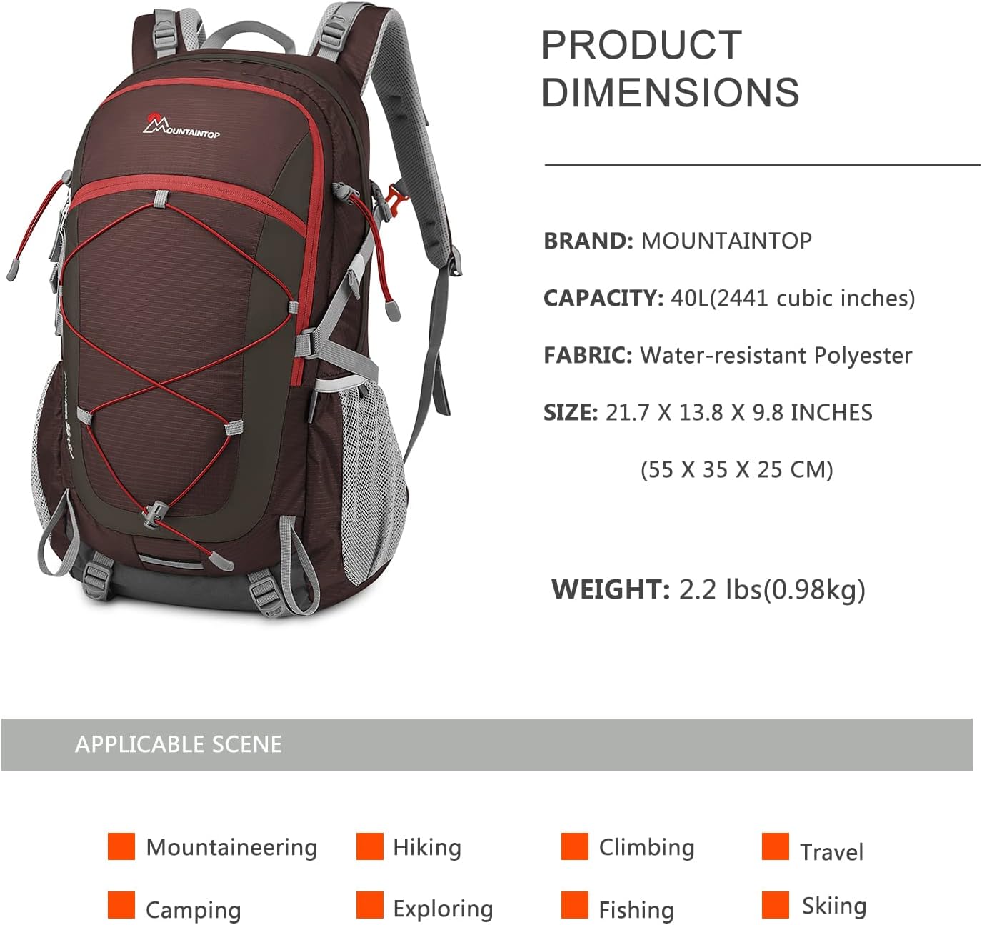 Buy MOUNTAINTOP Hiking Backpack 40L 
