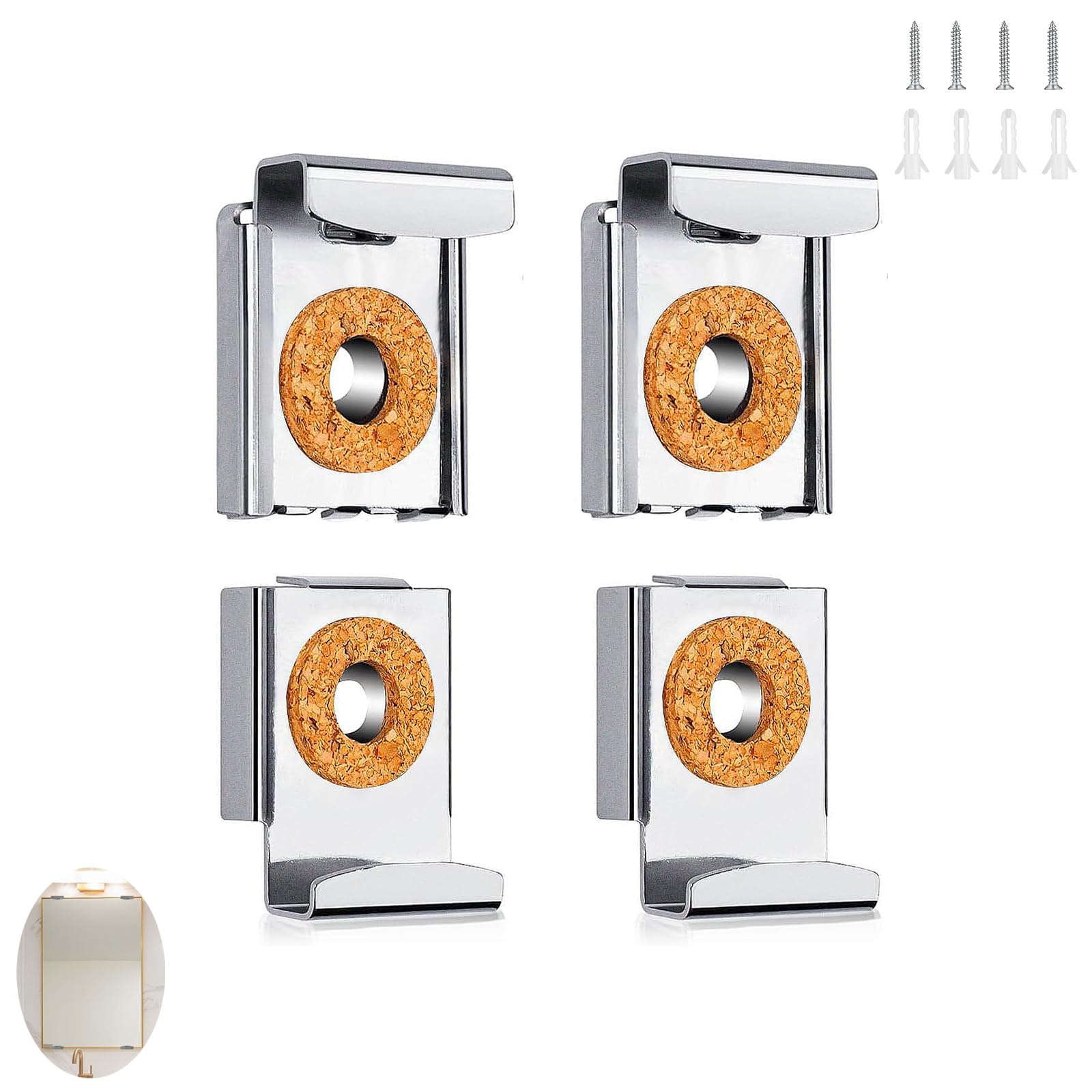 Leequnq Silver 4 Pcs Mirrors Clips,Frameless Mirror Fixings, Mirror Brackets, For Bathrooms Living Rooms Walls Toilets Door Door Safe Reliable