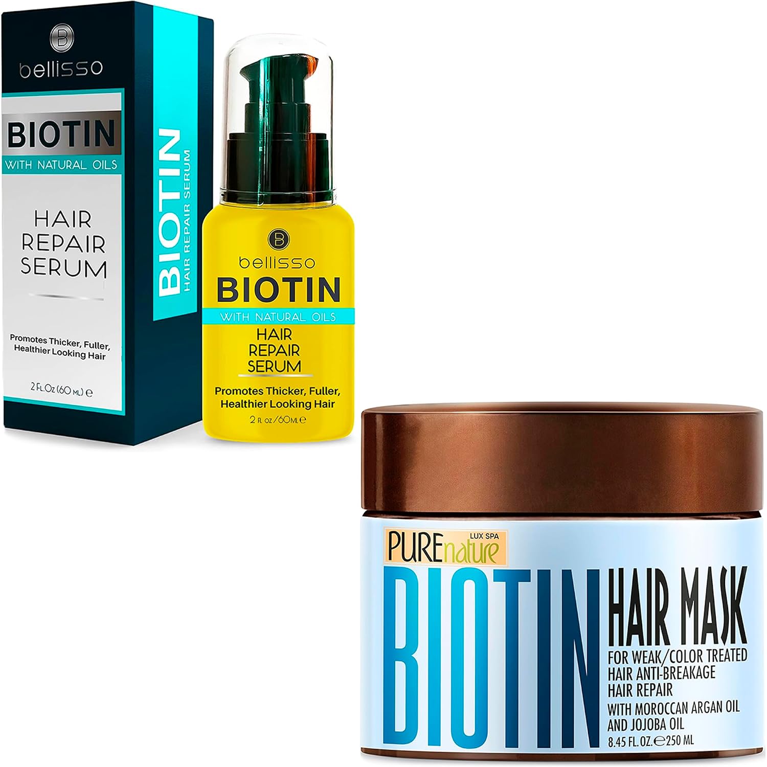 PURE NATURE LUX SPA Biotin Hair Mask and Biotin Hair Thickening Serum for Men and Women