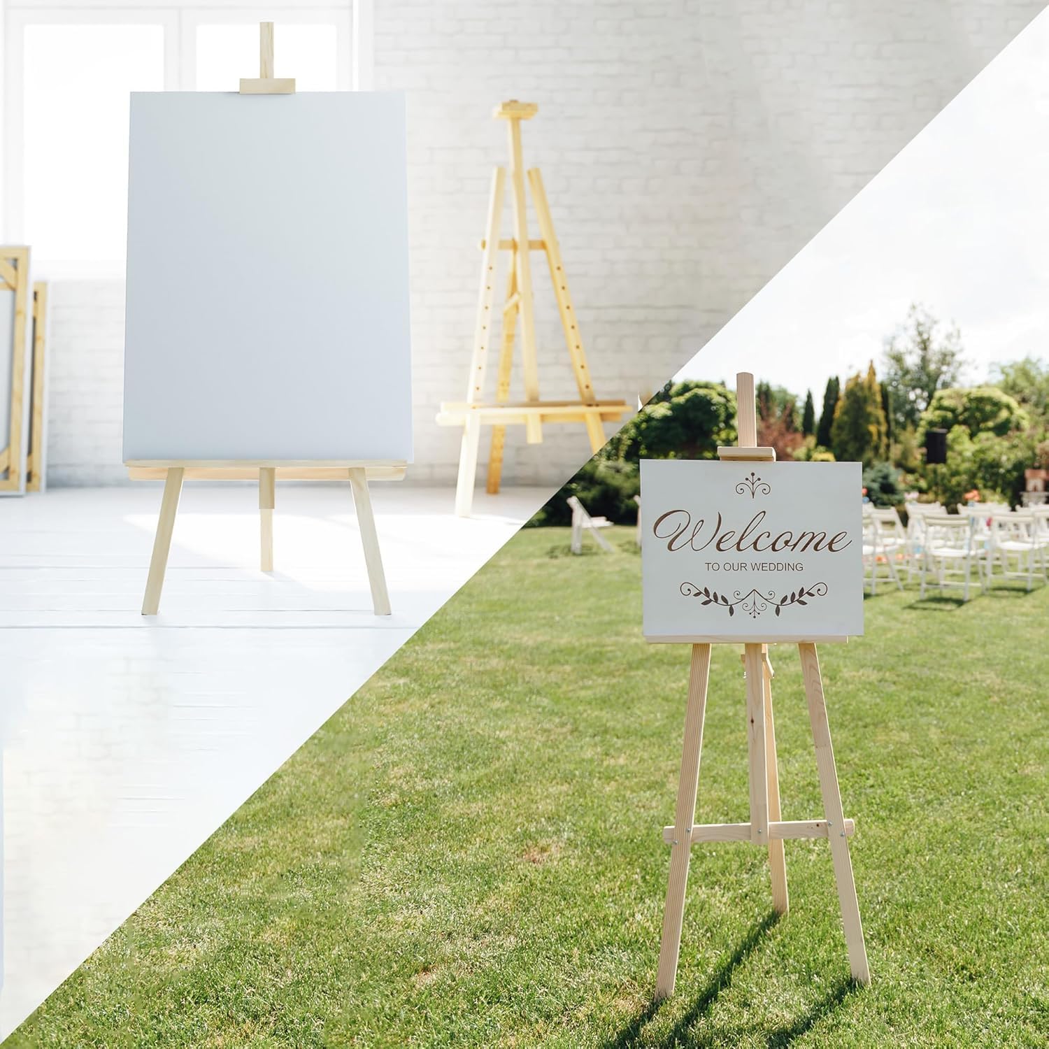KROWN - Caballete de Pintura de Madera 150 cm, Ajustable y Plegable, Ideal para Arte, Decoración, Bodas y Uso Infantil o Adulto, Soporte para Lienzos Grandes y Pequeños