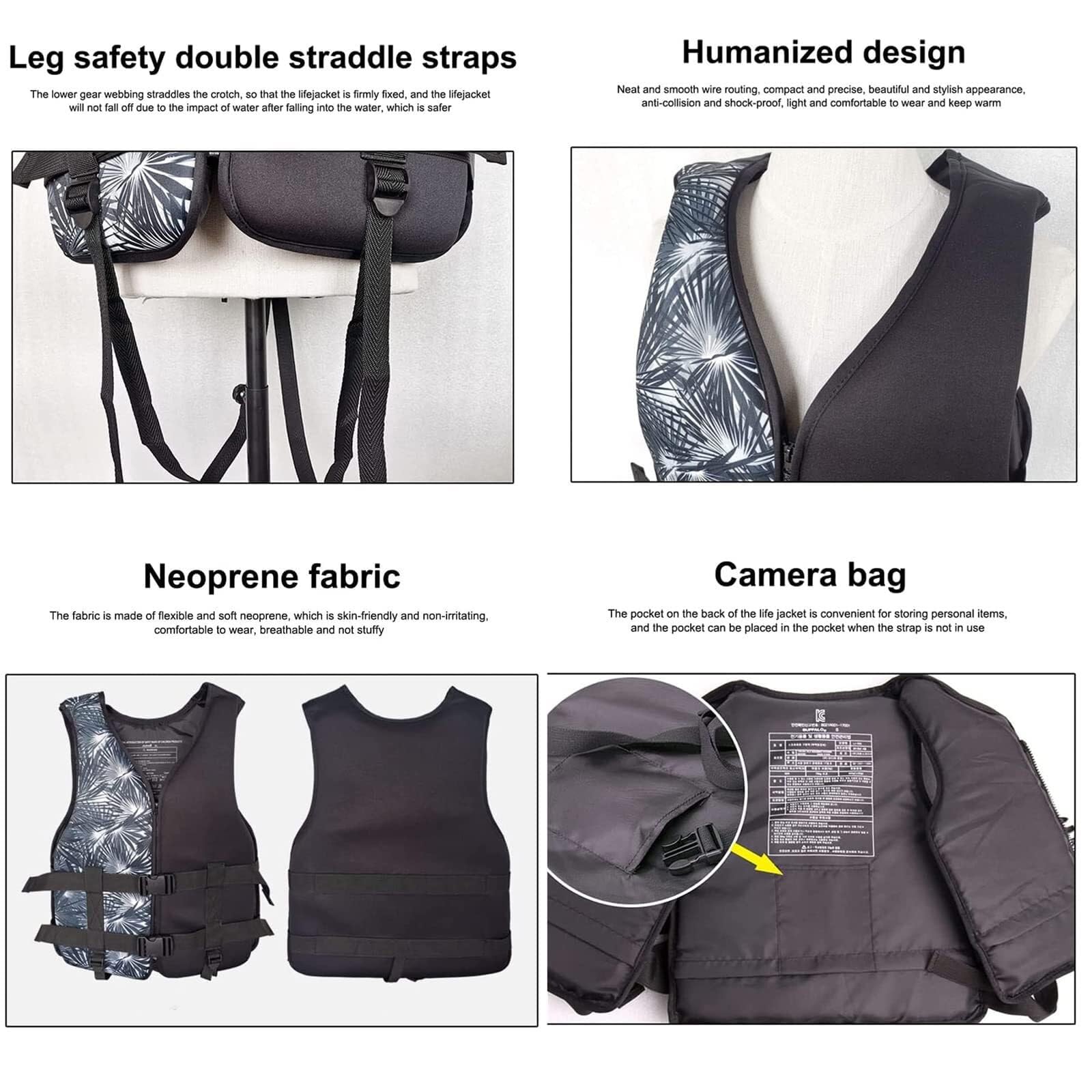 Vestes de Pêche en Néoprène avec Fermeture Éclair et Ceinture Réglables, Vestes de Pêche for Kayak, Bateau, Plongée en Apnée for Adultes et Enfants