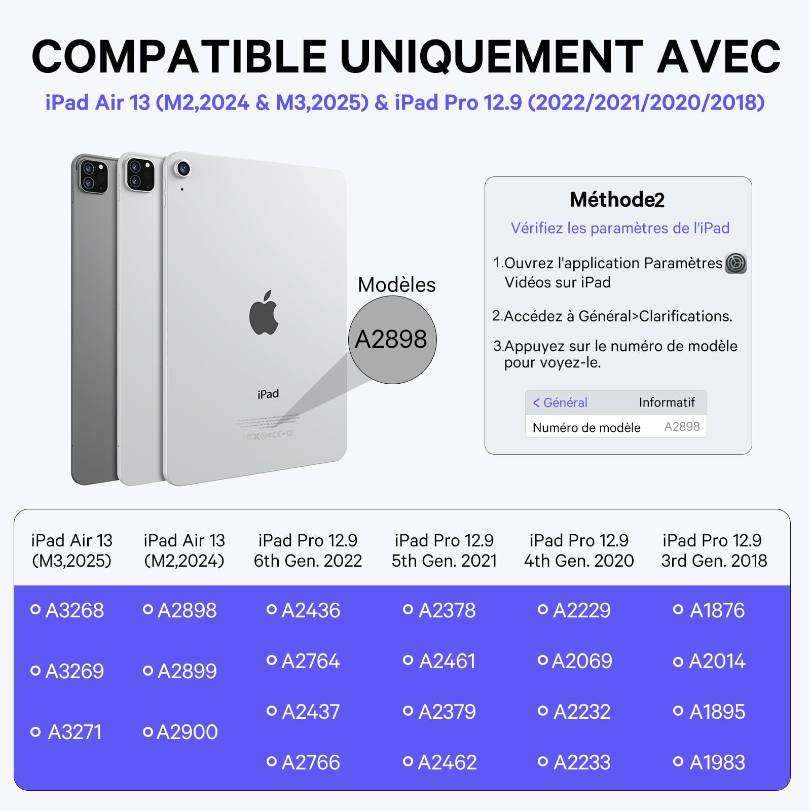 CHESONA Clavier Magic pour iPad Air 13" (M4/M3/M2) et Pro 12.9" (3e-6e gén) | Flottant Magnétique Conception avec Touchpad, Rétroéclairage 7 Couleurs, Noir