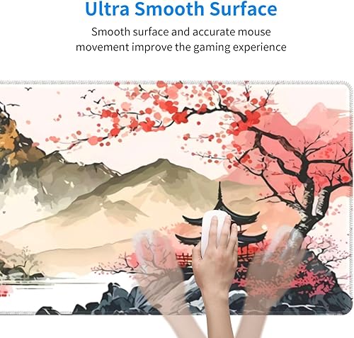Miniatura 5 de Alfombrilla de mouse para juegos de acuarela japonesa Sakura, diseño de flor de cerezo, XL, extendida, base de goma antideslizante, impermeable, con