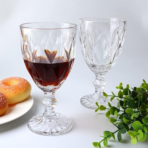 Miniatura 7 de Copa de vino, copa de vidrio transparente, diseño vintage de 12 onzas en relieve, copas de vidrio transparente para fiestas, bodas, prismáticos