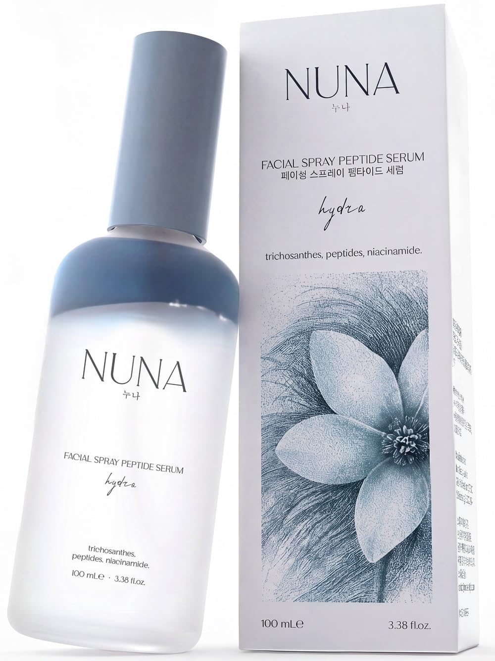 NUNA Ultra Hydrating Face Serum Spray with Peptides, Niacinamide, Hyaluronic Acid & Botanical Extracts – Korean Lightweight Moisture Boost Facial Mist & Setting Spray for Makeup – 3.38 fl oz