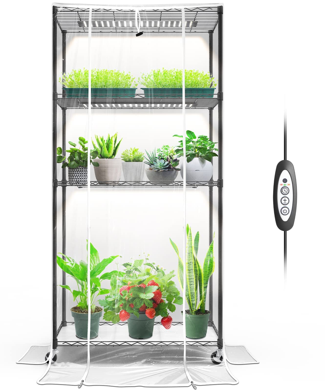 Barrina Mini Greenhouse with LED Grow Light for Indoor Plant, 4Tier