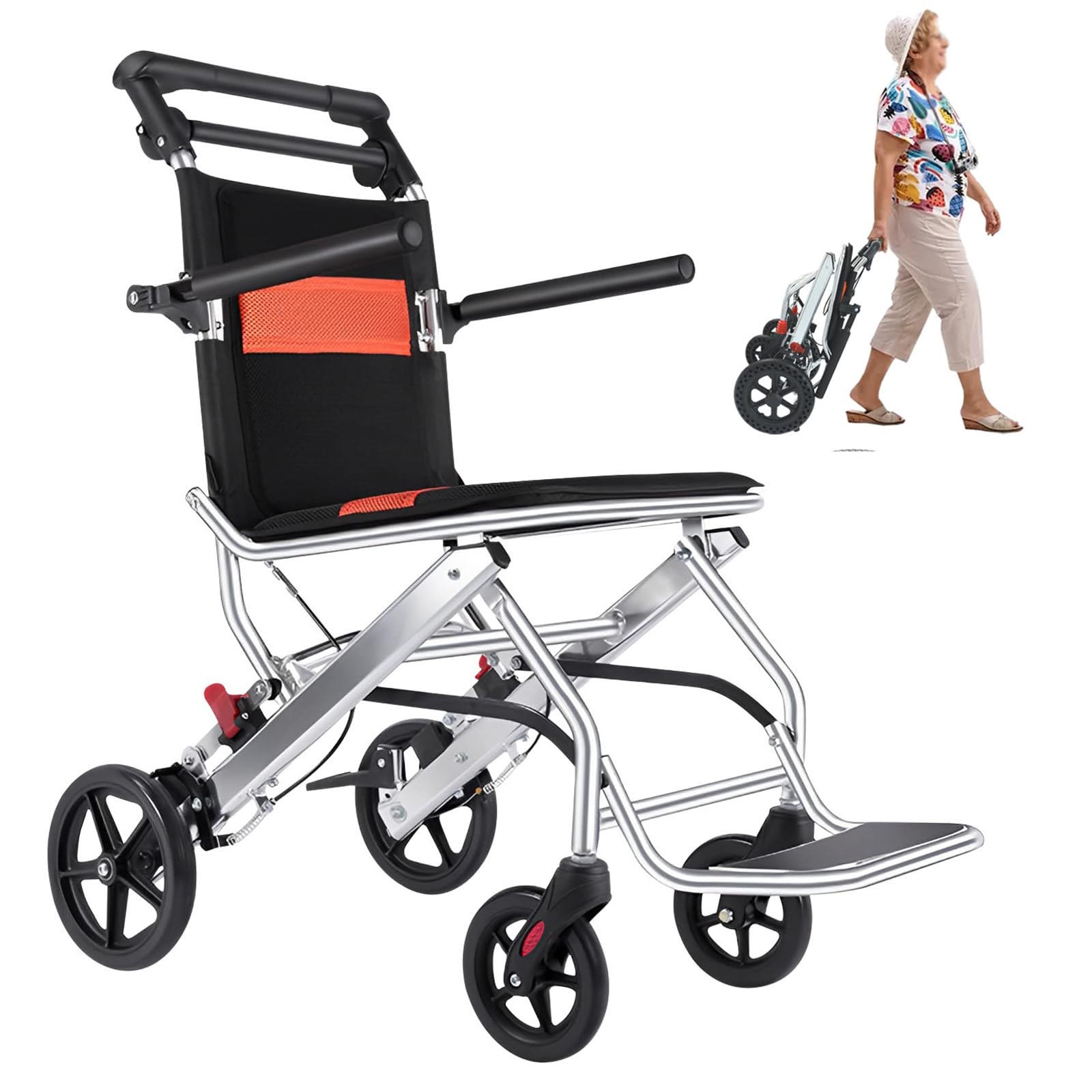Silla de ruedas plegable, de aluminio, ultraligera, con bolsa de transporte, soporta alta capacidad