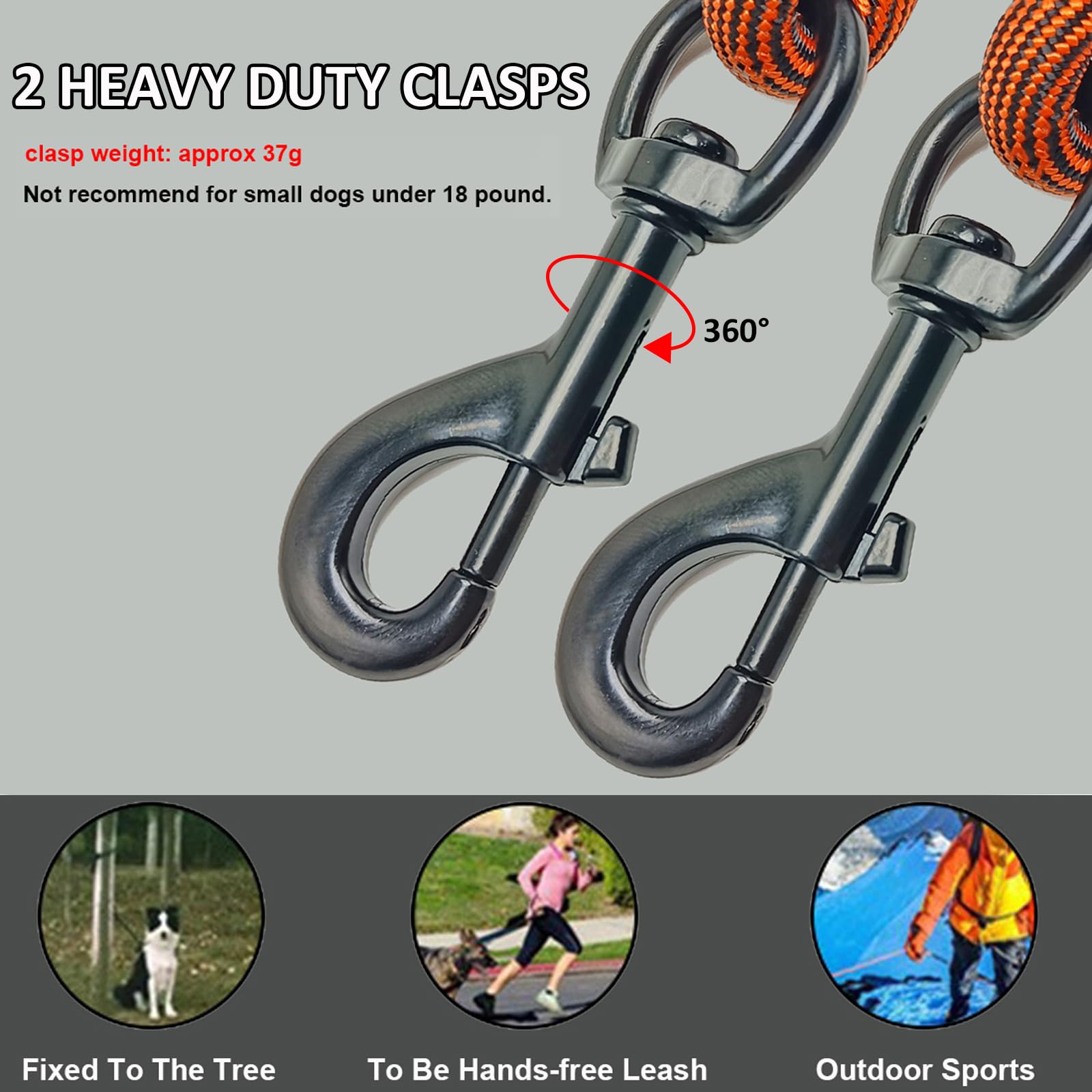 BTINESFUL Dog Tie Out, Check Cord Long Tether Rope Leash, 8ft 12ft 20ft 30ft 50ft 75ft Yard Training Dog Lead - Large Medium Small Dogs Outdoor Playing, Camping, or Backyard (12ft, Orange Black) - 3