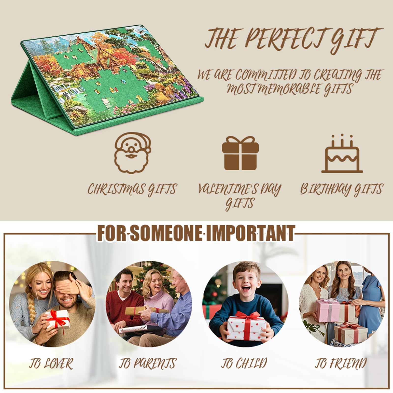 Tavola per puzzle da 1000 pezzi, con design 2 in 1 con supporto e copertura, tavolo portatile con 6 scomparti colorati, accessori per puzzle con antiscivolo, vassoio in feltro, verde
