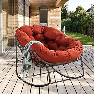 Schaukelstuhl Schaukelsessel mit Rattan, Loungesessel drinnen & draußen, Ei-Schaukelstuhl für Wohnzimmer Balkon Garten Outdoor und Indoor Spun Orange
