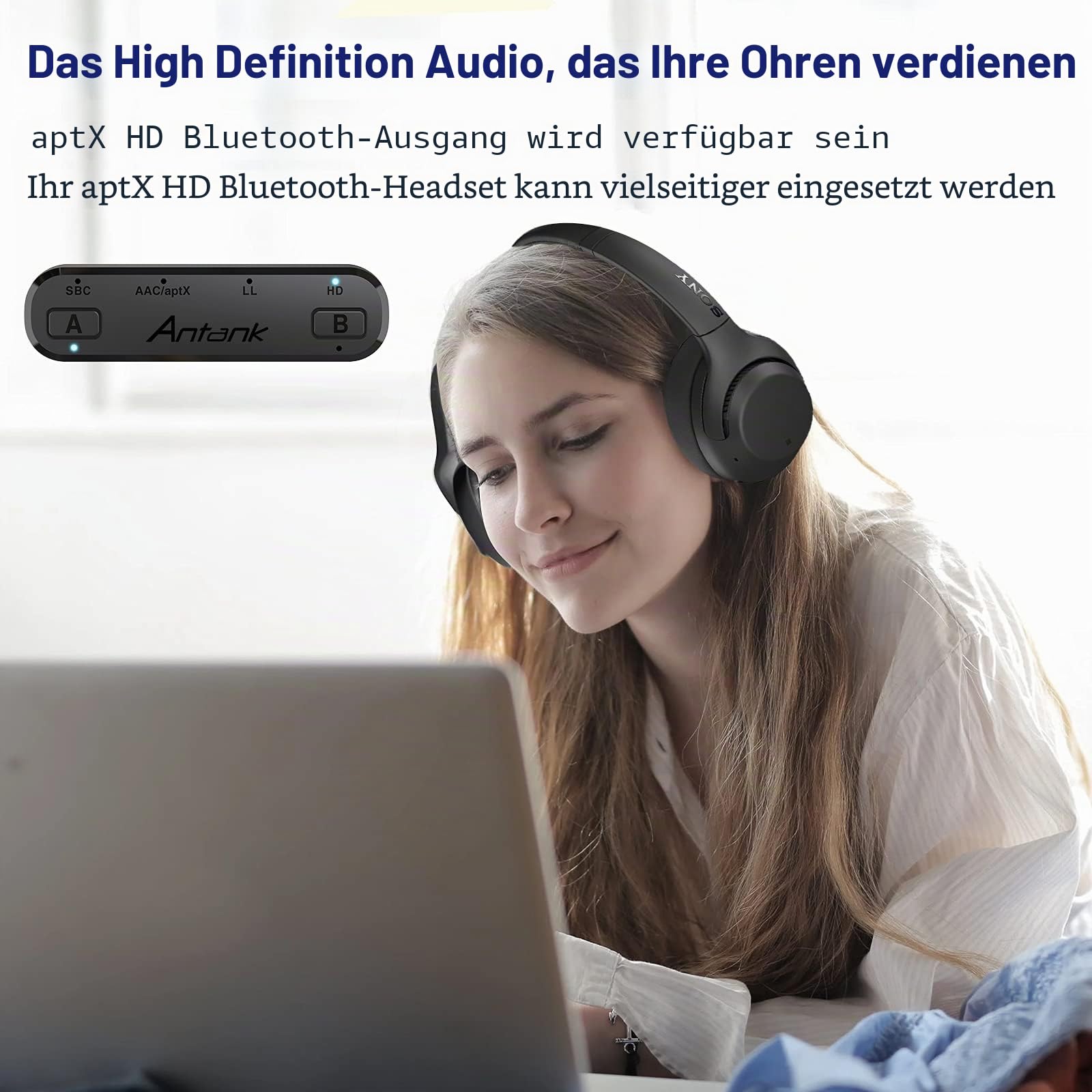 Antank Bluetooth Audio Sender unterstützt aptX-HD aptX Low Latency AAC SBC kompatibel mit Nintendo Switch/Lite/OLED/ PS4/ PS5/ PC Dual Streaming Bluetooth Adapter mit In-Game Sprachmikrofon
