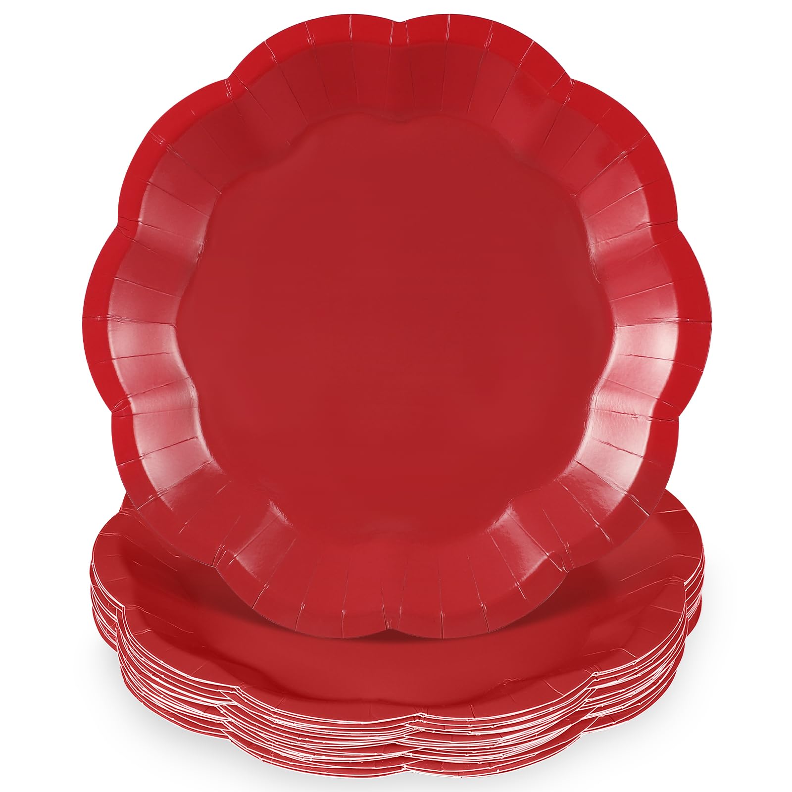 NatNarr 30 Pcs Red Paper Plates 9 Inch Scalloped Christmas Dinner Plates