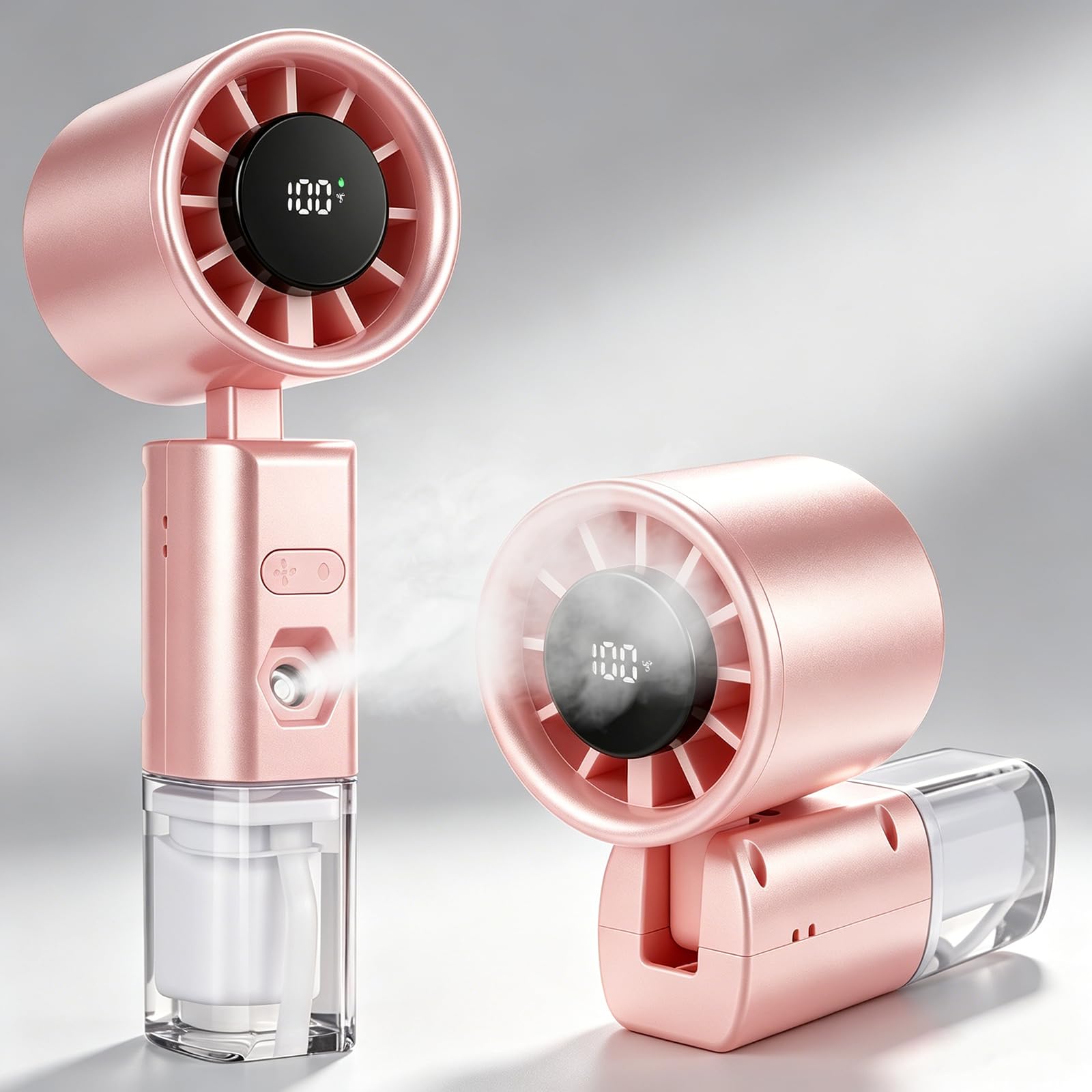 DMJJSD Handheld Fan,Mini Portable Hand Held Fan with Water Mist Spray,Rechargeable Personal Fan with 5 Speeds Lightweight Small Desk Fan Desktop Cooling Fans-Pink
