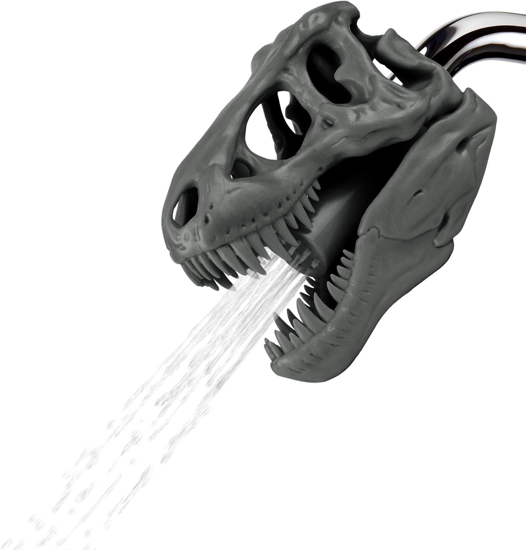 Funwares Wash n' Roar T-Rex Shower Head, Gray - Shower Nozzle Shaped like a Tyrannosaurus Rex Skull