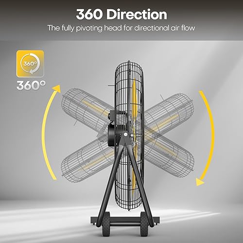 Miniatura 4 de Ventilador de piso de alta velocidad de 30 pulgadas, ventilador de piso con refuerzo de rollo, inclinación ajustable de 360 grados para taller,