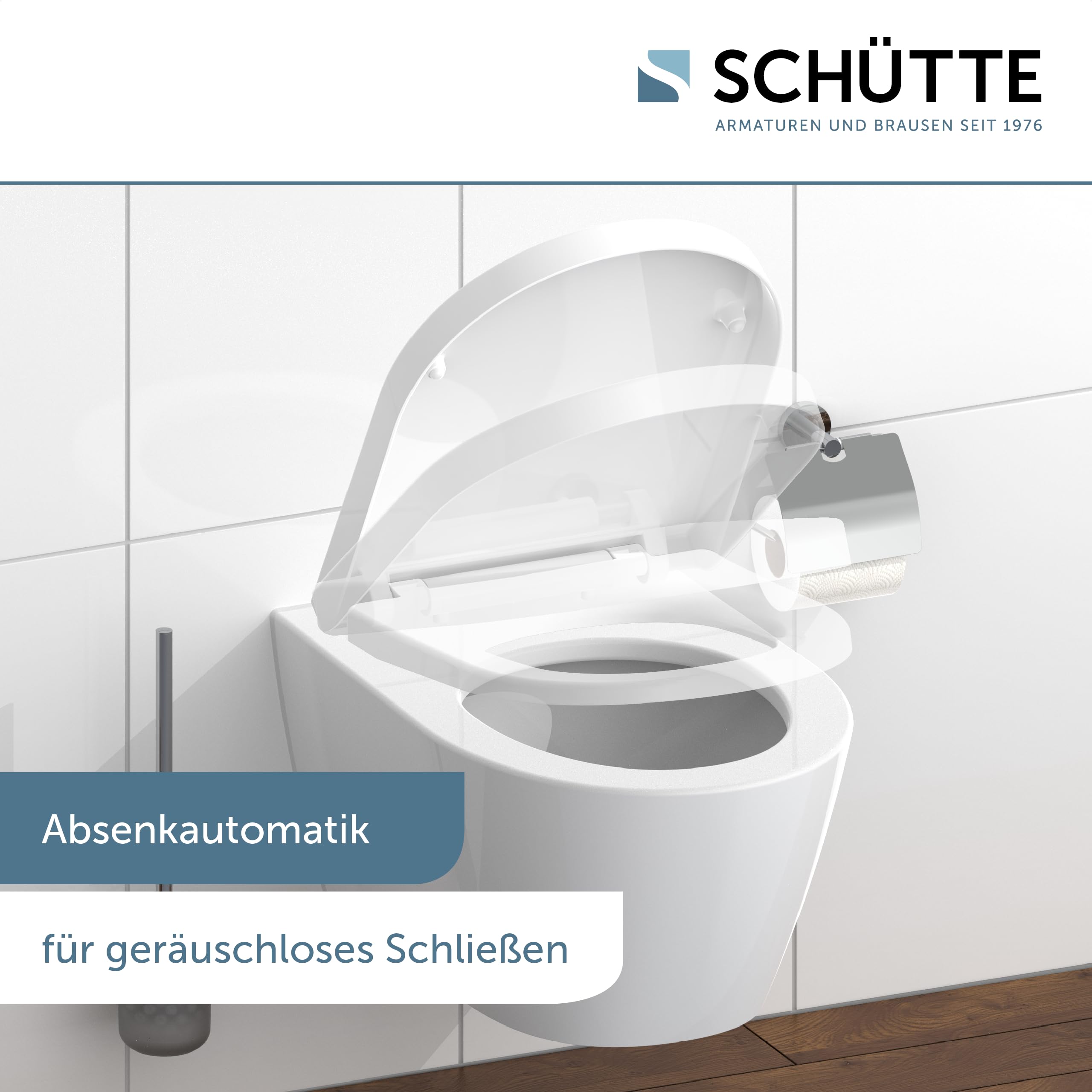 SCHÜTTE WC Sitz Duroplast D Form, Toilettensitz mit Absenkautomatik und Schnellverschluss für die einfache Reinigung, maximale Belastung der Klobrille 175 kg, Weiß 82910
