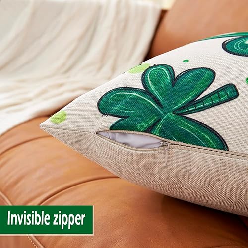 Miniatura 7 de CARRIE HOME Juego de 2 fundas de almohada de gnomo del día de San Patricio de 18 x 18 pulgadas fundas de almohada verdes de trébol de la suerte para