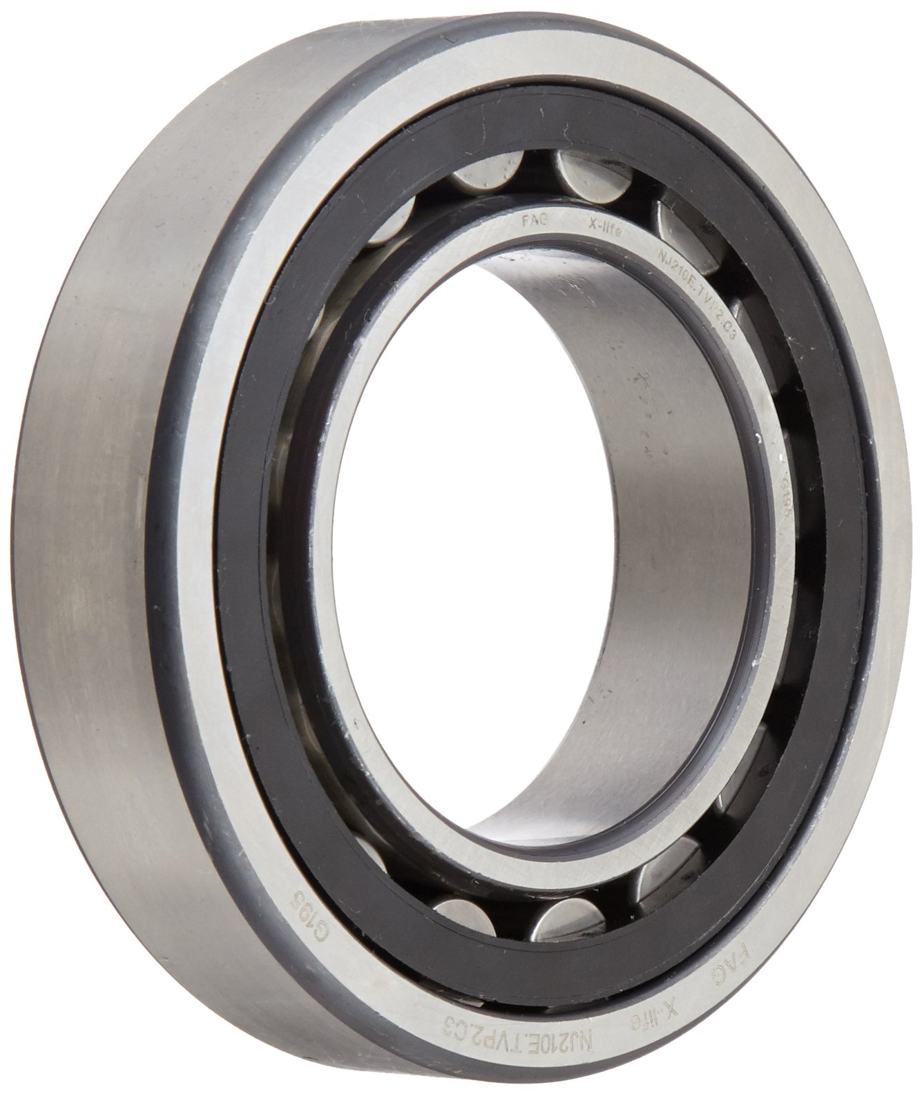 FAG NJ210E-TVP2-C3 Roulement à rouleaux cylindrique, rangée unique, alésage droit, bague intérieure amovible, bride, haute capacité, cage en polyamide/nylon, dégagement C3, métrique, diamètre intérieur 50 mm, diamètre extérieur 90 mm, largeur 20 mm