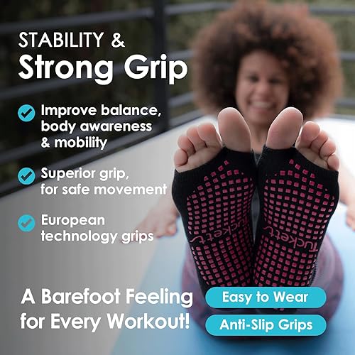 Miniatura 7 de Tucketts Calcetines de pilates sin dedos con agarres para mujer, calcetines antideslizantes de yoga y barra para estabilidad y entrenamientos