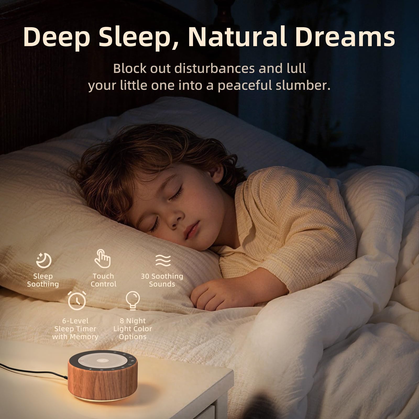 Macchina del rumore bianco con 30 colonne sonore ad alta fedeltà, luci notturne a 7 colori, griglia e pulsanti in metallo Full Touch, timer e funzioni di memoria, macchina del suono per bambini e