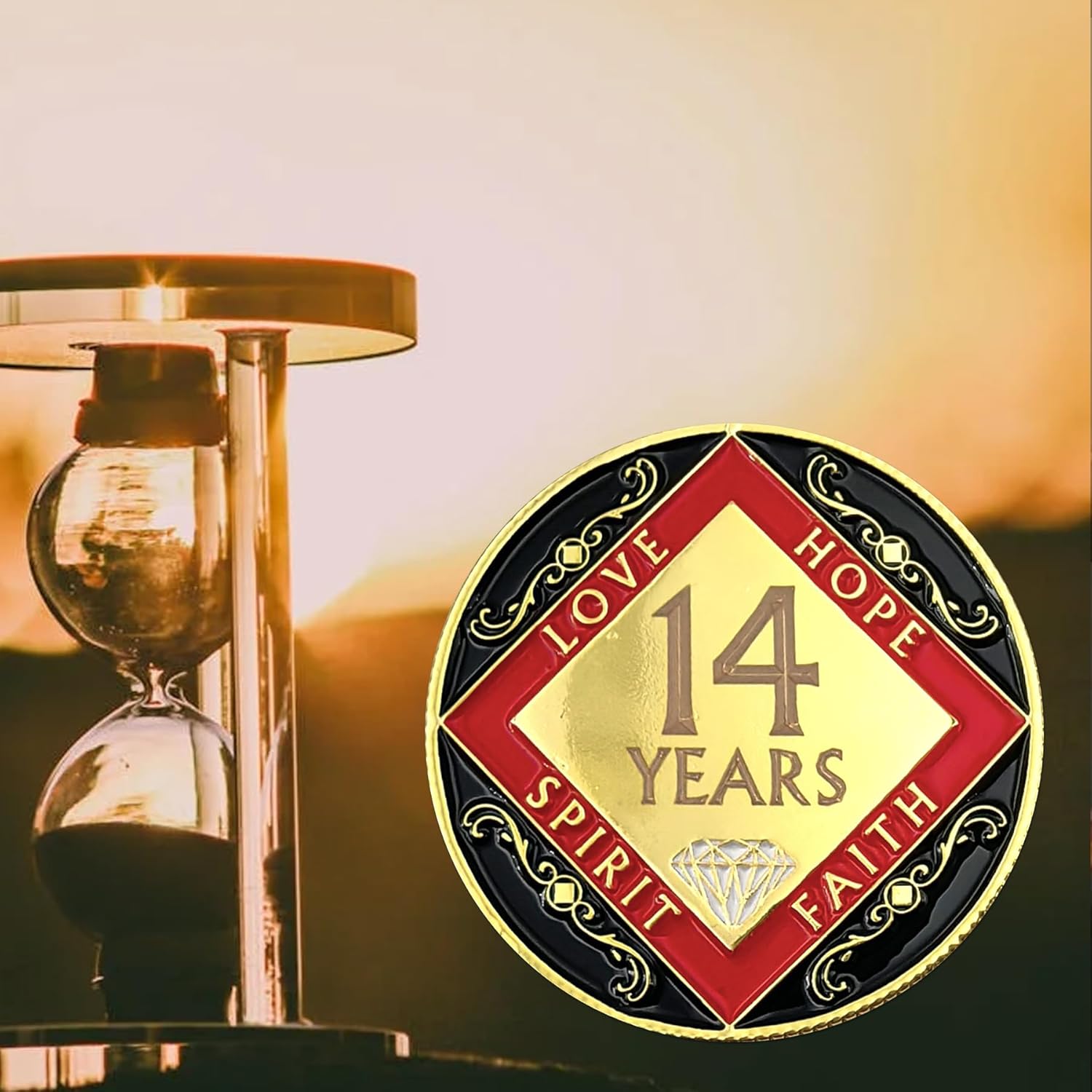 14 Year NA Medallion Fourteen Year Recovery Chip for NA AA 12 Step Narcotics Anonymous Coin Anniversary Token Clean and Sober Gifts for Men Women Celebrating Sobriety and Addiction Recovery