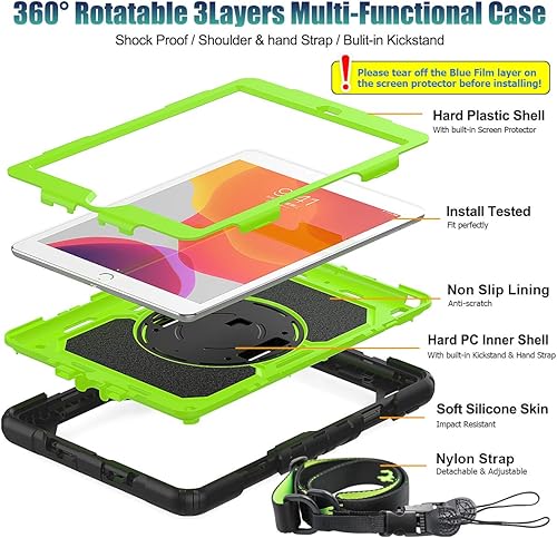 Miniatura 5 de SEYMAC stock Funda para iPad de 9, 8, 7 generación de 10.2 pulgadas, a prueba de golpes, con protector de pantalla, portalápices correa de mano