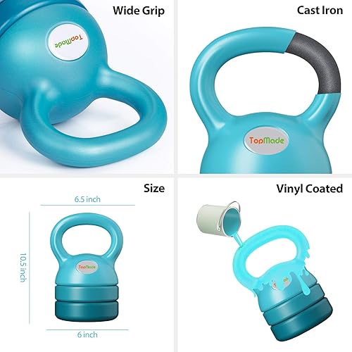 Miniatura 9 de TopMade - Juego de pesas rusas ajustables de hierro fundido recubierto de vinilo de 5 a 40 libras, juego de pesas rusas para ejercicio, fitness,