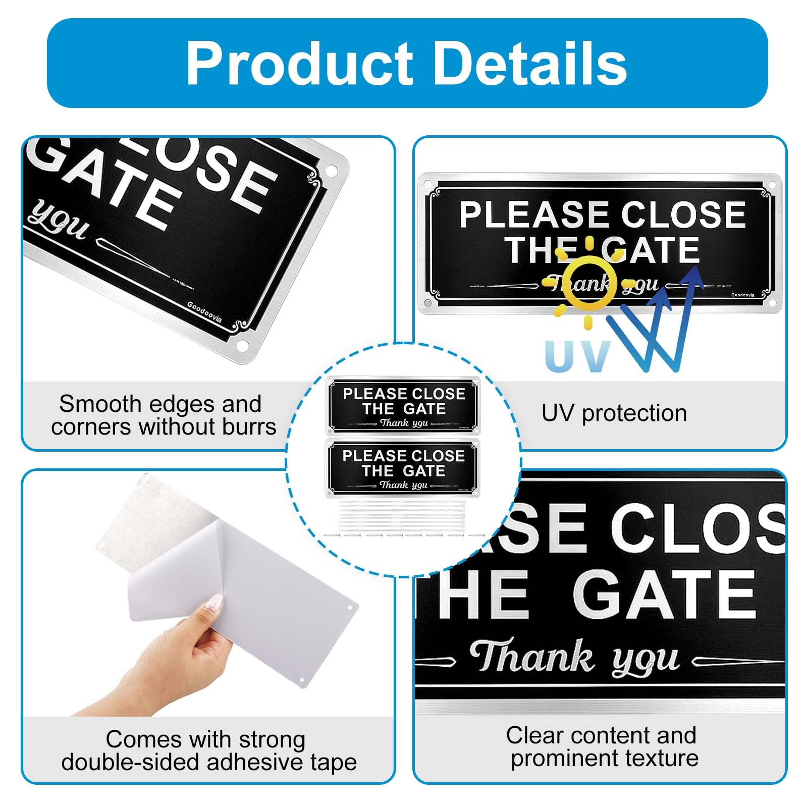 2PCS Please Keep Gate Closed Sign, Guard Dogs Warning Sign, 259CM for Guard Dogs, Metal Warning Sign Brushed Aluminium, Easy to Install with Pre-Drilled Holes, Outdoor Indoor Fence Gate Sign - Image 3