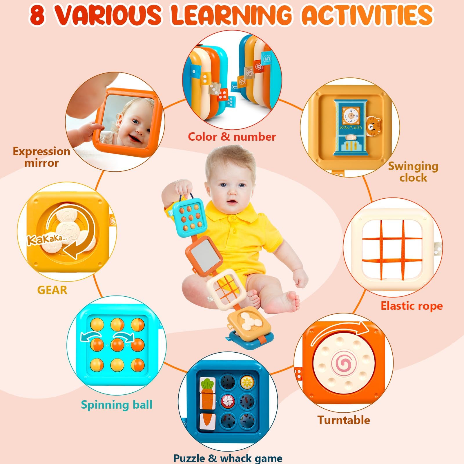 Kostka aktywności dla niemowląt 1, 2, 3 lata, Busy Board, zabawka Montessori, sensoryczne, zabawki podróżne samolotem dla dzieci, zajęcia edukacyjne, gry dla dzieci, prezenty