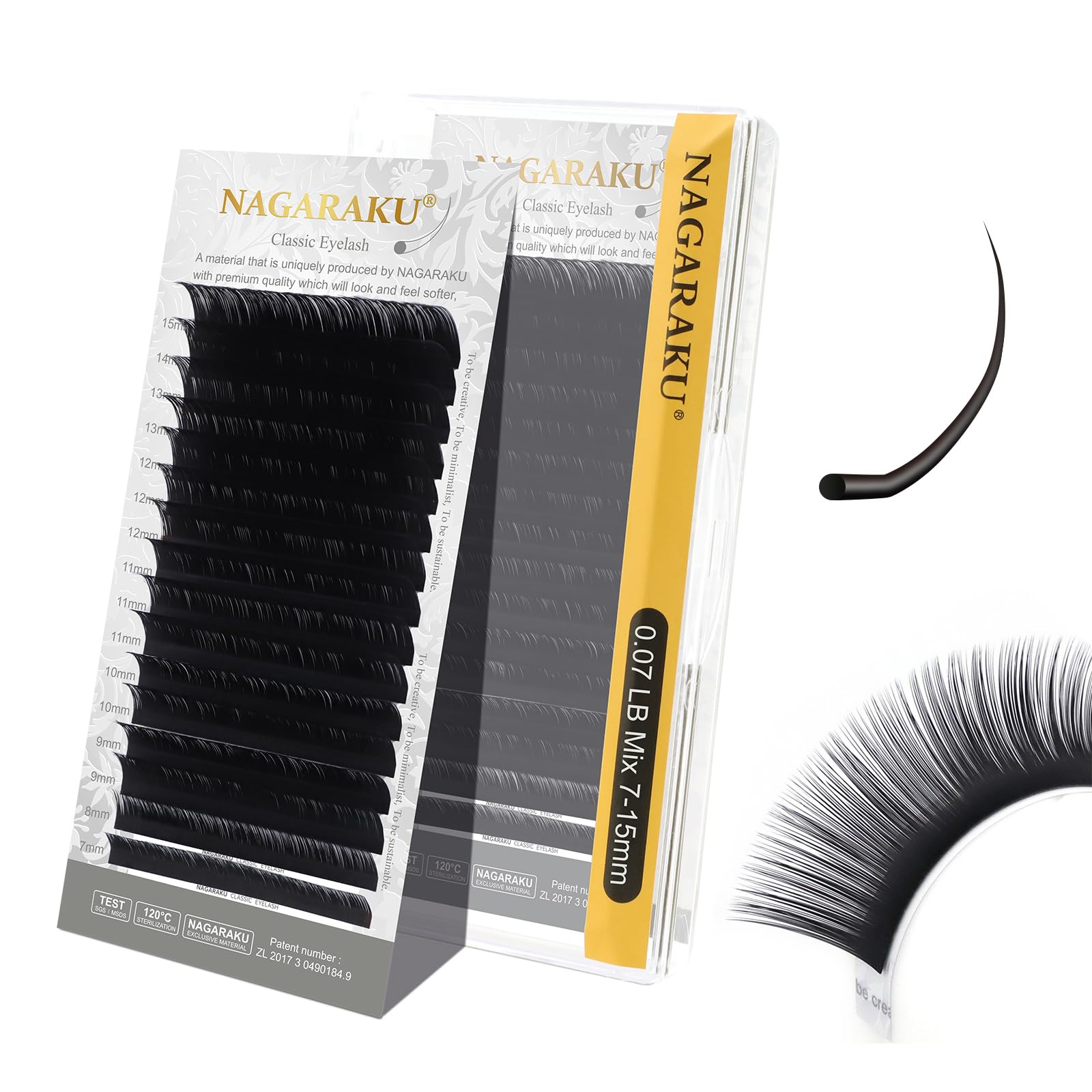 NAGARAKU Eyelash Extensions Individual Lashes 0.03mm C curl 7-15mm Mix Tray Classic Mega Volume Matte Black Soft Natural 16 rows