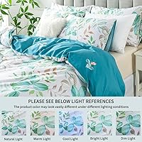 Vista 24 de FADFAY Juego de funda de edredón floral 100% algodón a rayas verdes y beige, ropa de cama de flores desgastadas con diseño de ramas botánicas