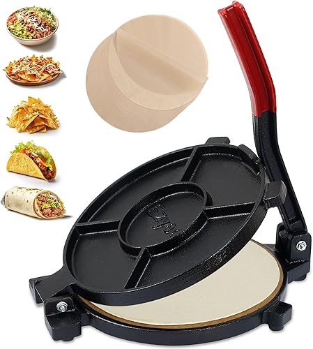 Cast Iron Tortilla Press 8-10 Inch, Large Roti Maker with Silicone Grip Handle for Roti, Taco, Flour, Corn, Dough, Chapati, Sturdy Prensa Para disponible en Yaxa Peru