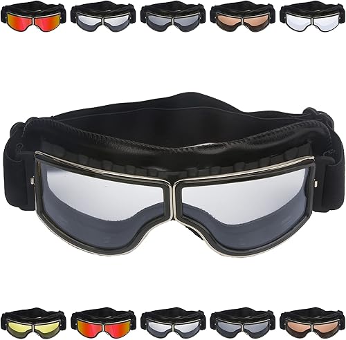 Peicees Gafas Vintage para Motocicleta Gafas de Aviador Gafas de Casco de Piloto Gafas de Equitación Motocross Bicicleta de Montaña Scooter ATV