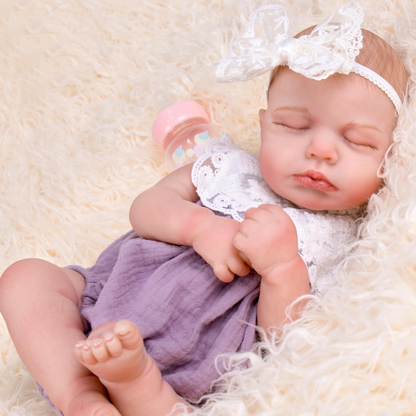 Aori Realistic Reborn Baby Doll 20" Lifelike Sleeping Newborn Girl with Poseable Limbs, Weighted Body, Feeding Set - Collectible Gift for New Moms, Grandparents, Kids 3+