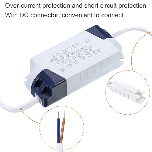 Miniatura 5 de PATIKIL 12-18W 300mA LED Driver, 2pcs AC 85-265V Salida 36-72V DC Conector macho Conector Rectificador de corriente constante Transformador Fuente