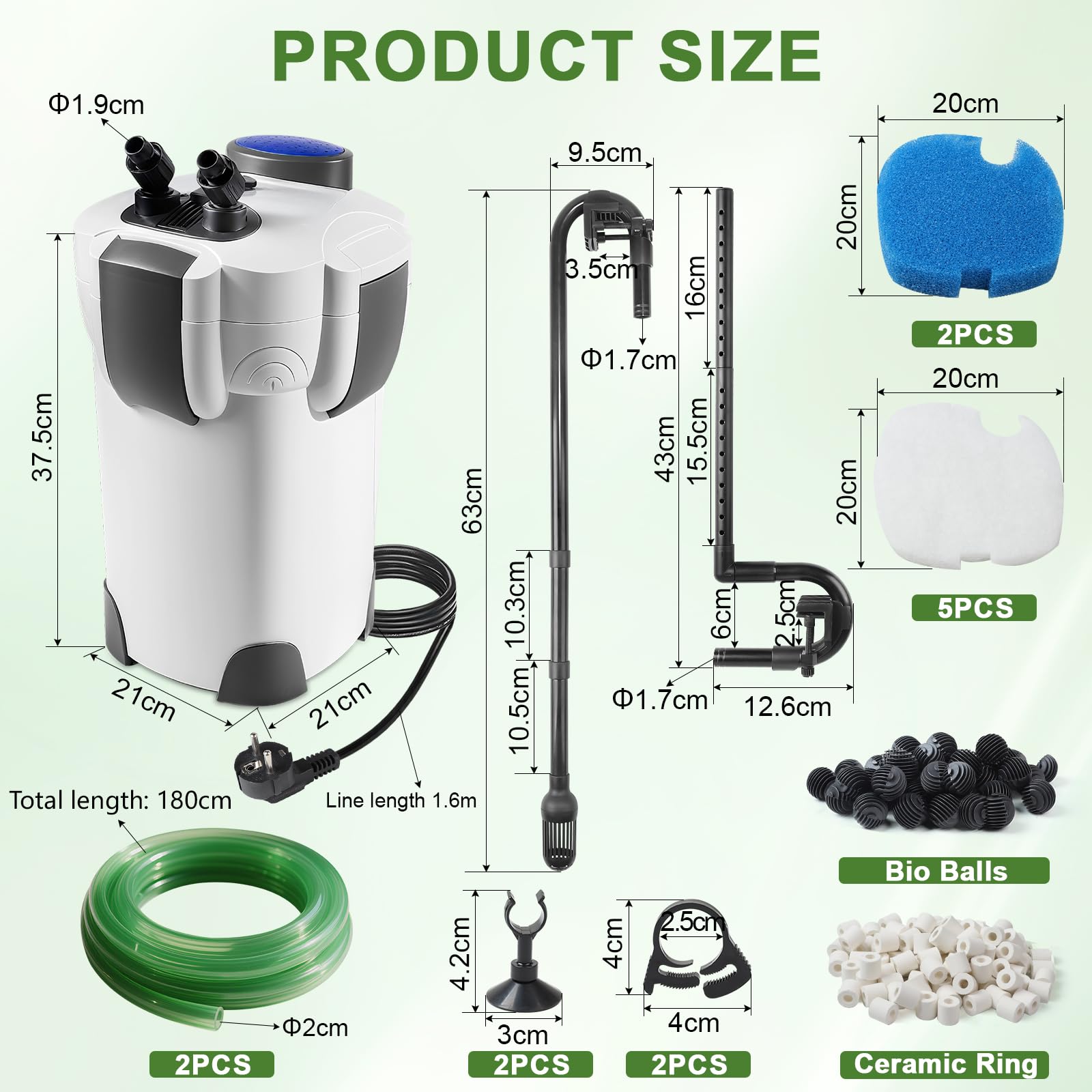 EXLECO Filtro Externo Acuario 1400L/H 35W Filtro Pecera Flujo Ajustable con Material Filtrante y Manguera Acuario Tubo, Bomba de Filtro Aquário Potente Profesional para Pecera de Menos de 300L HW-303A