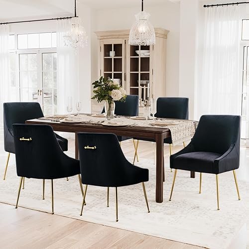 Miniatura 8 de Mid-Century - Juego de 2 sillas de comedor de terciopelo modernas, sillas tapizadas con mango dorado y patas de metal pulido para comedor, sala de