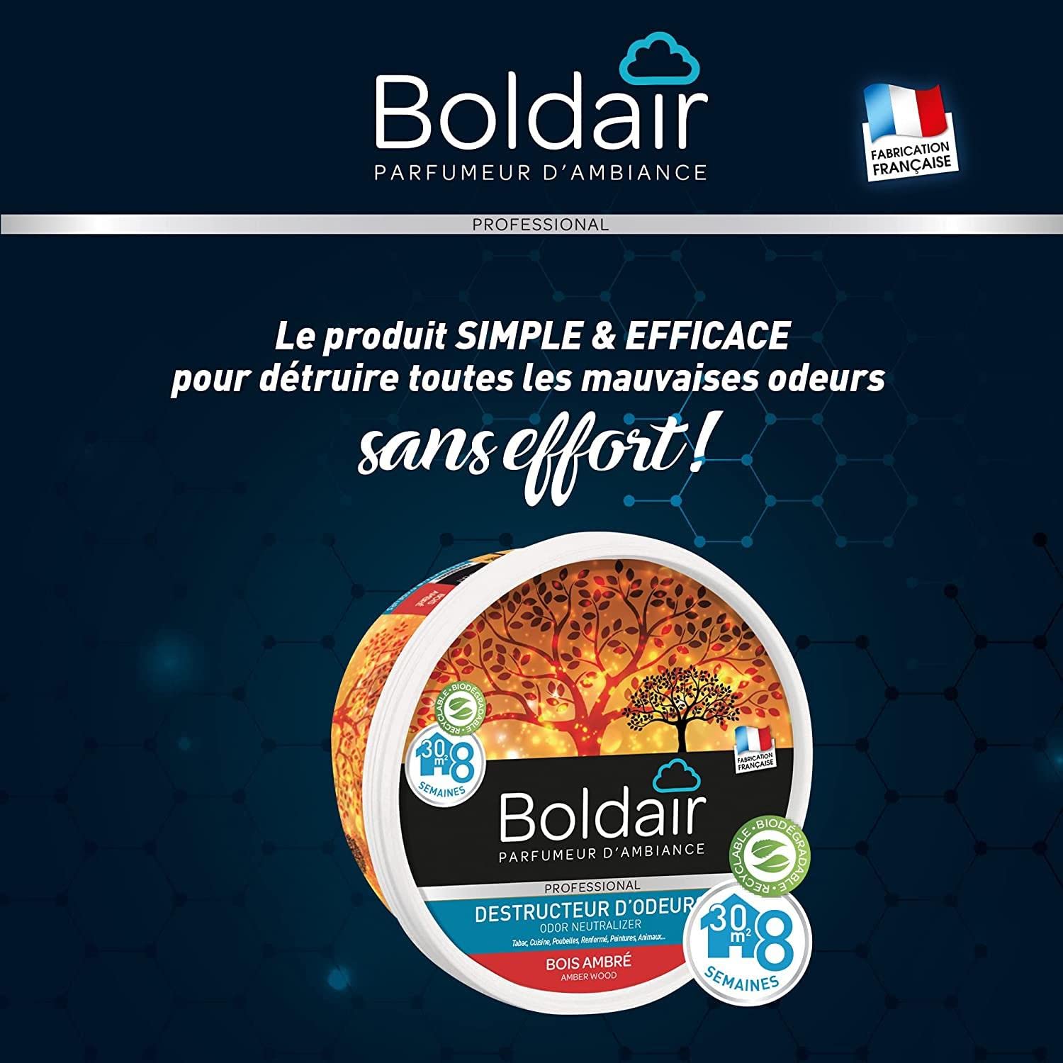 BOLDAIR Lot de 5 Pots 300g Gel destructeur d'odeurs bois ambré