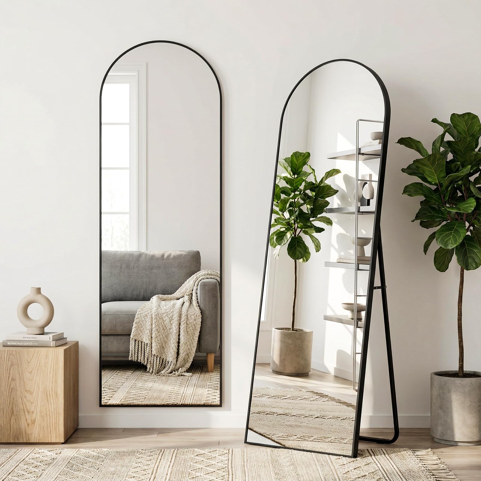 Clevich Specchio da Terra Curvo, 162 x 50 cm, Specchio da Parete con Cornice in Alluminio per Camera da Letto,Bagno,Ingresso e Corridoio, Nero